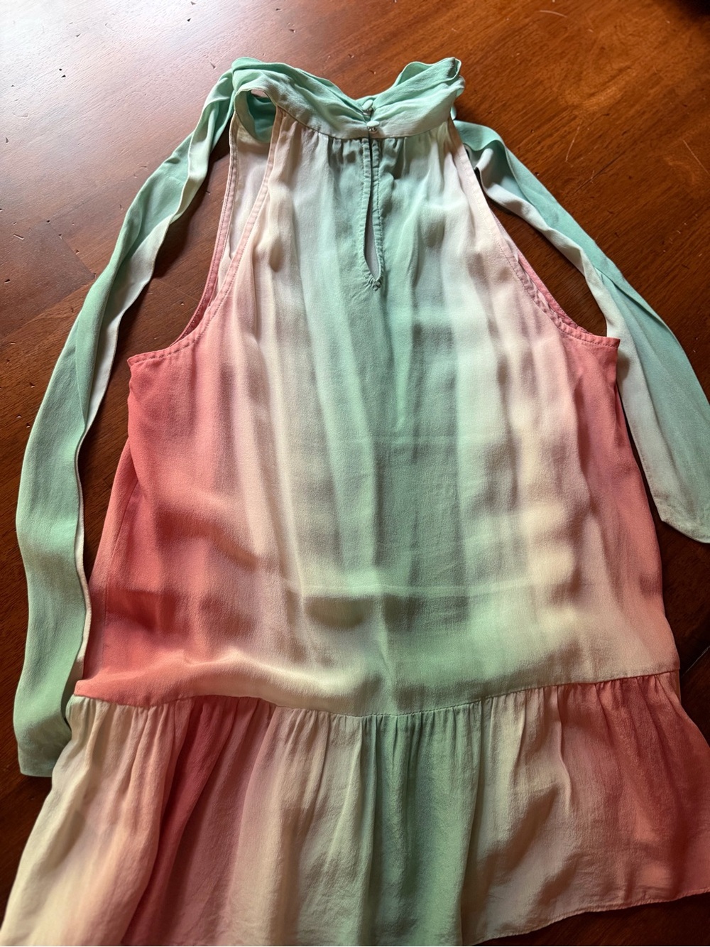 Parker Mint Green and Coral Ombre Tie-Neck Sleeveless Top NWOT Mint Condition